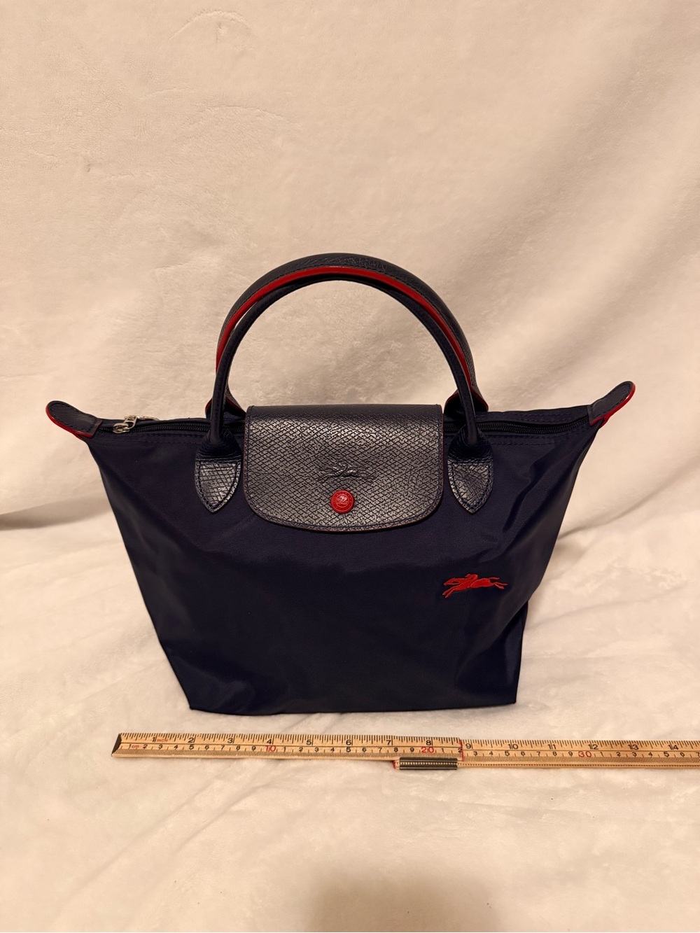 Longchamp Le Pliage Club Small Top-Handle Bag – Navy Blue Nylon / Red Accents